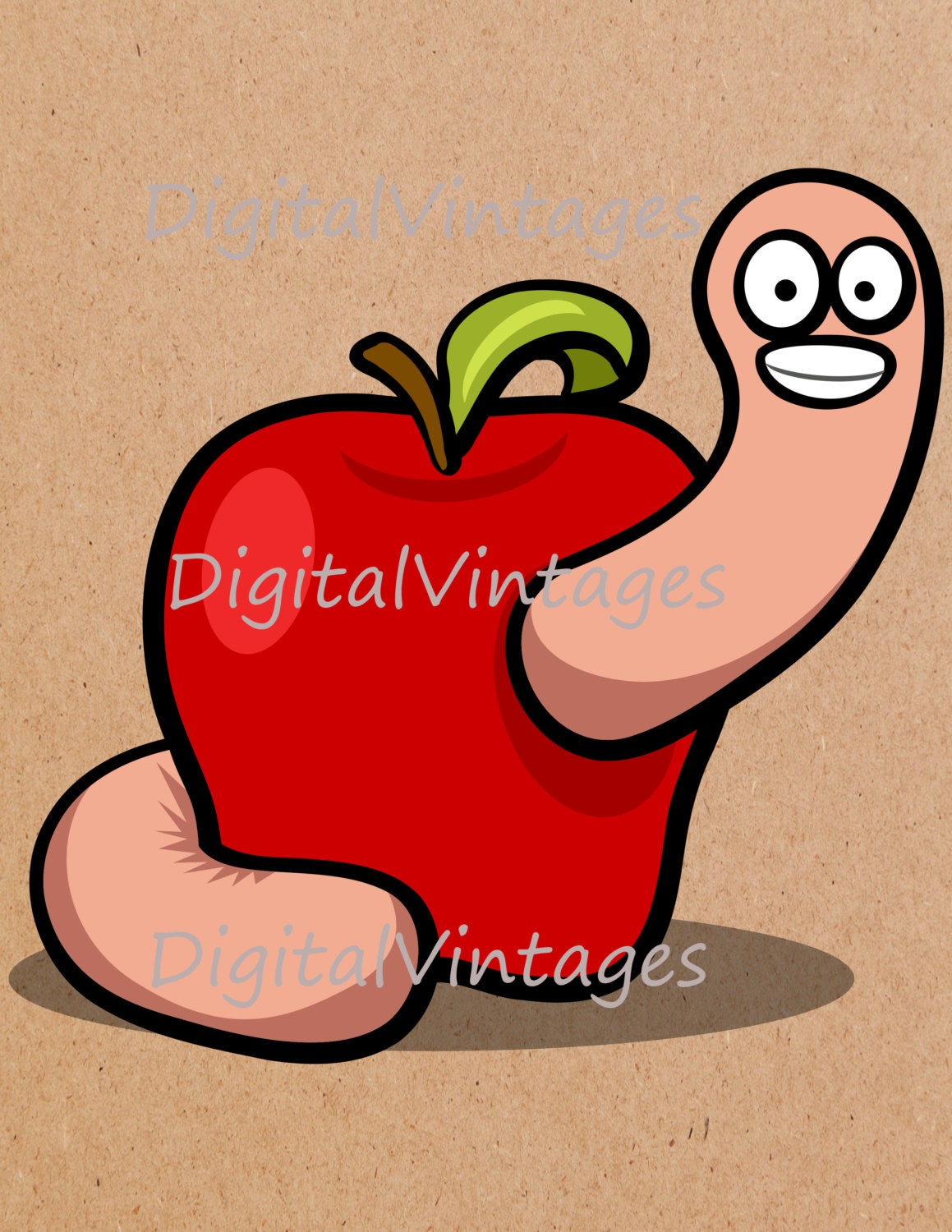 Cartoon Worm in Apple Teacher Classroom Digital Image Download