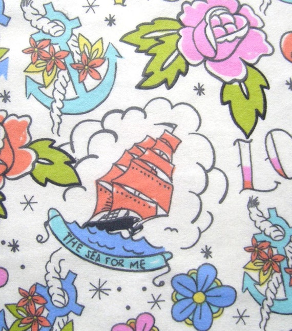 VW+Fabric+By+Yard Tattoo Art Flannel Fabric by the Yard by KlinesCorner on Etsy