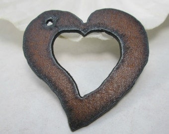 Large Metal Heart Cutout Pendant, Southwestern Heart, 45x40mm (1)