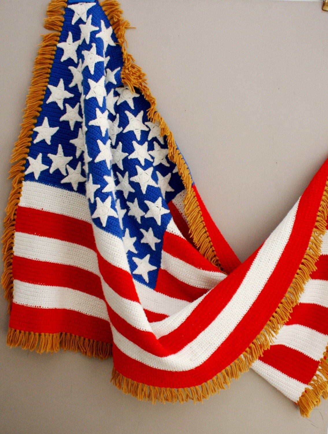 Old Glory Afghan Bicentennial Stars and Stripes Gold
