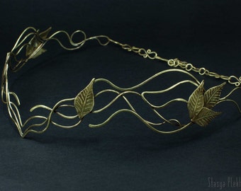 Elven tiara, Wire wrapped tiara, Elven diadem, Crown, Leaves crown