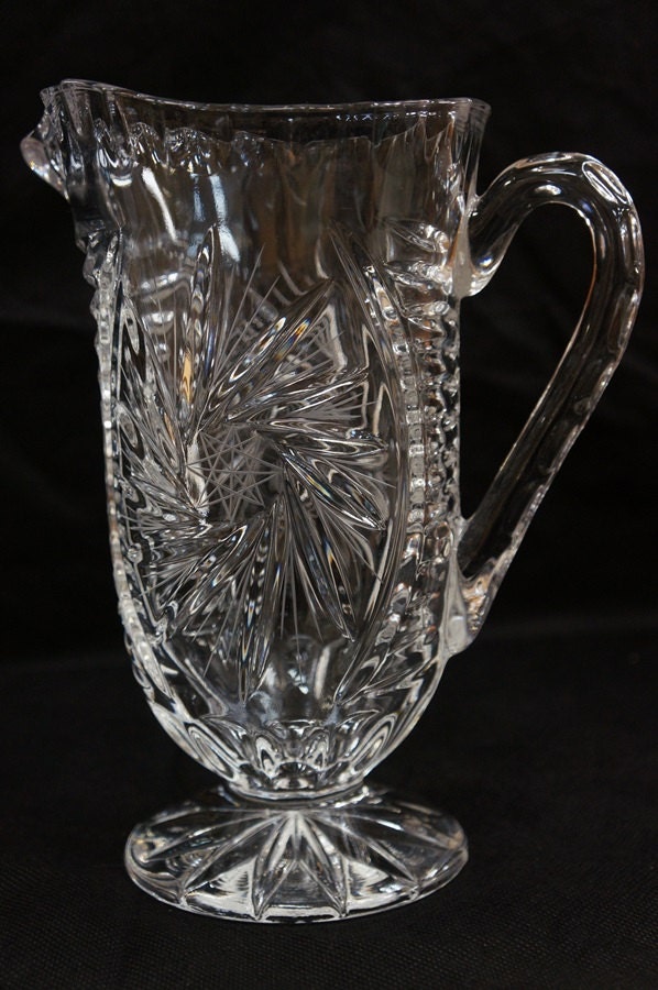 Vintage Cut Lead Crystal Footed Water Pitcher. pinwheel design