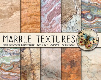 MARBLE Digital Paper, Marble and Granite Texture Photo Backgrounds, 10 Stone Photo Backdrops
