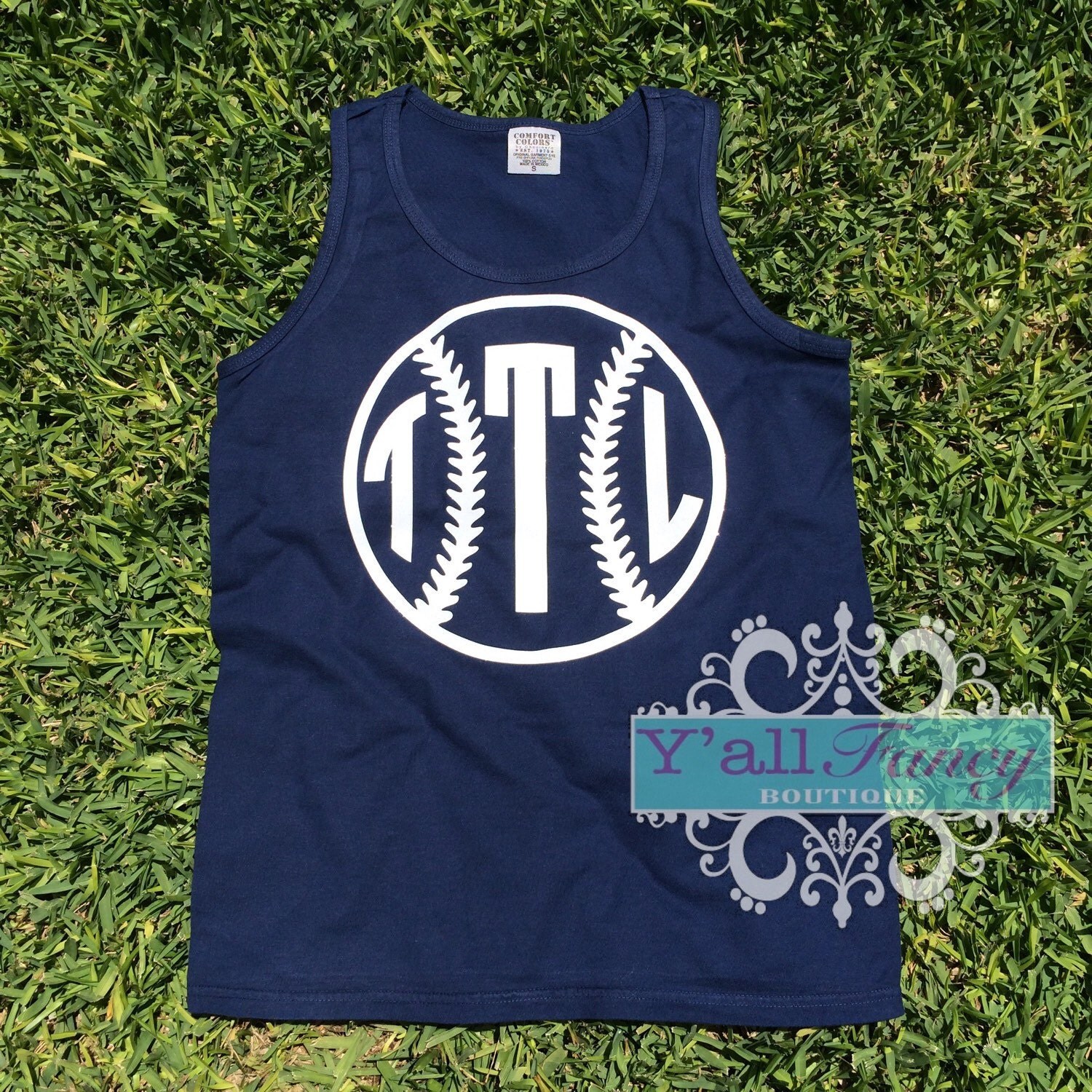 Comfort Colors Monogrammed Softball Tank Top Custom Initial