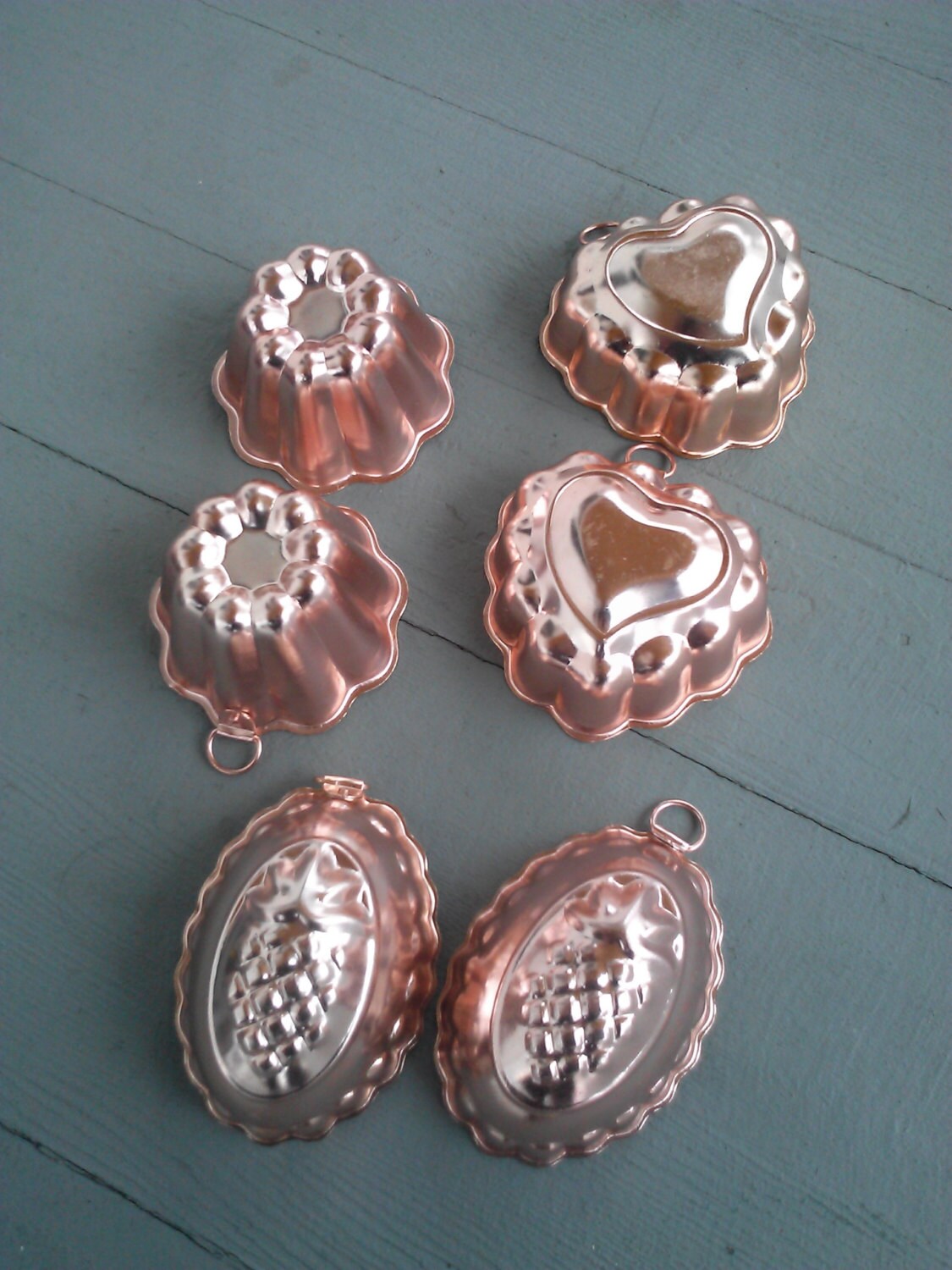 Vintage Mini Pink Copper Tin Jello Molds / Mini Baking Molds