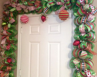 Whimsical Christmas Garland - Red and Green Door Garland - Christmas Door Swag - Deluxe Christmas Garland - Mantel Garland- Door Garland