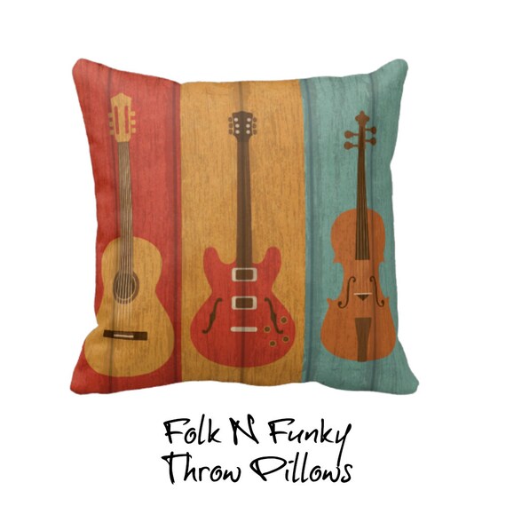 Items similar to Throw Pillow Sofa Pillows Retro Design Guitars Music