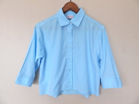 Baby Blue Cropped 1/2 Sleeve Button Up by LittleVisionsThrift
