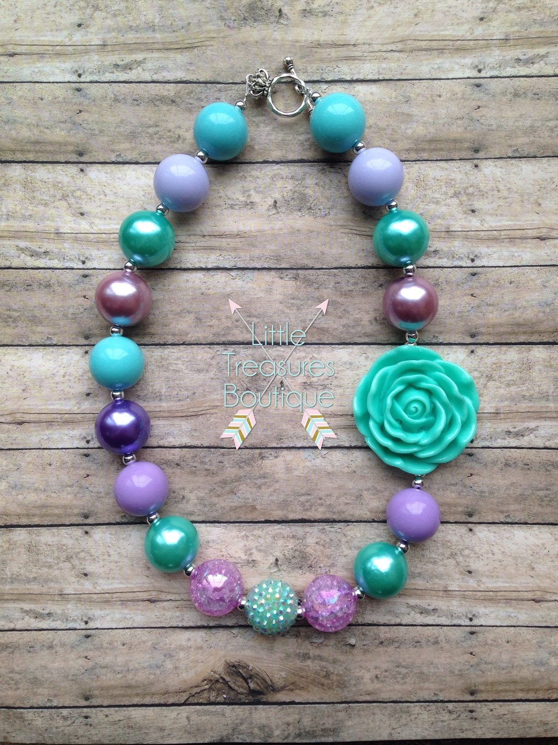 Purple and Turquoise Chunky Bead Necklace Bubblegum Necklace