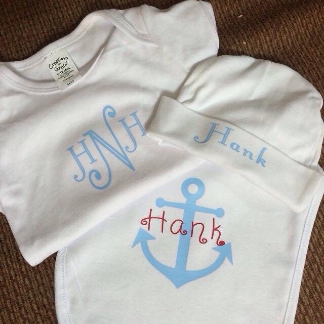 Personalized Infant Onesie Hat and Bib Set by TickledPinkRhyne