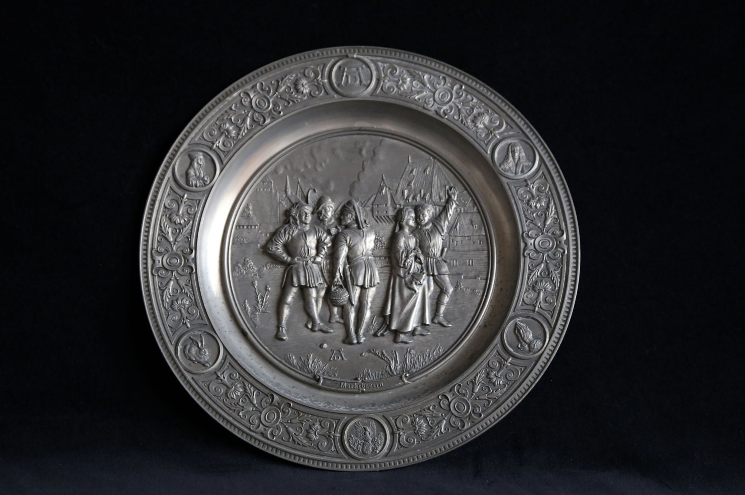 Ornate Pewter Plate Germany WMF Zinn Galerie Albrecht Durer