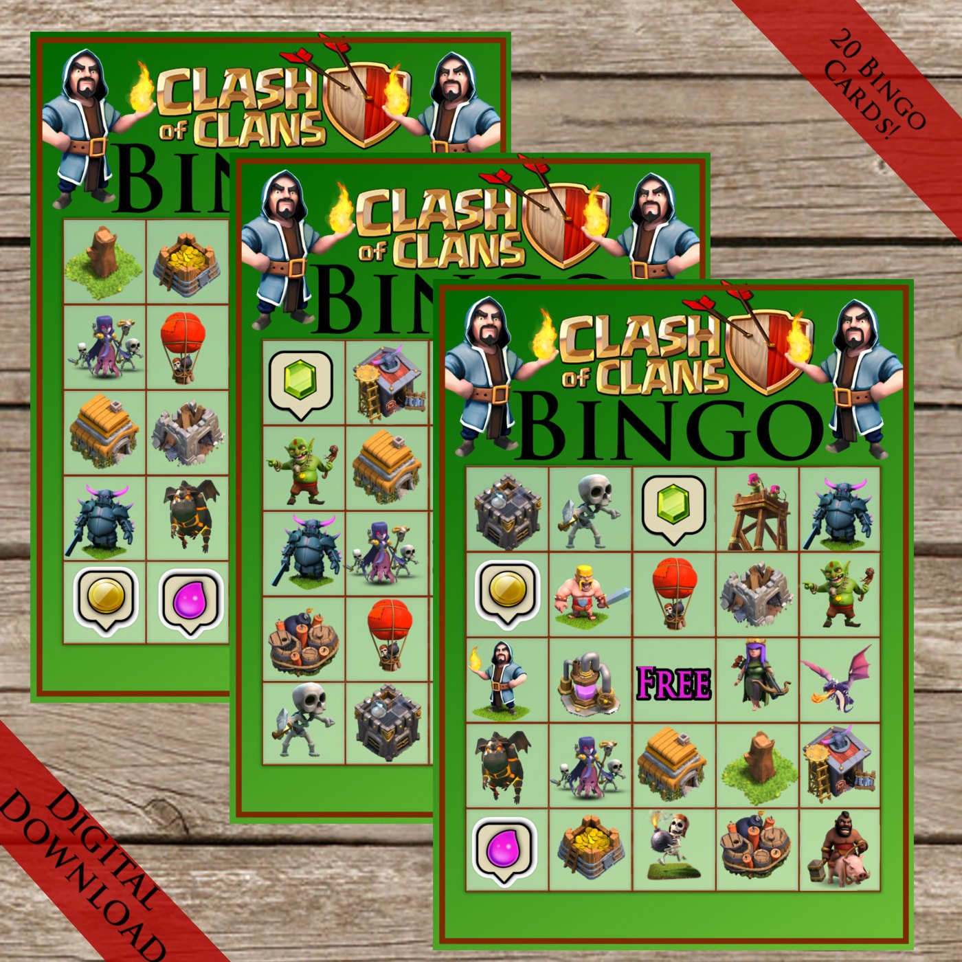 20 Clash Of Clans Extra Bingo Cards Digital Download