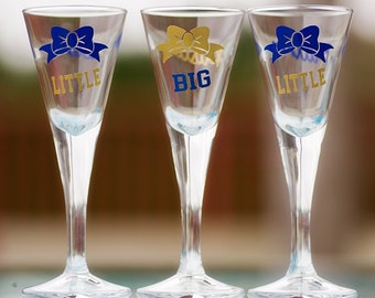 GBIG, BIG, LITTLE Sorority martini shot glasses, soft pink bows, dark red color, mint, white, 1 oz sorority sisters. Priced individually
