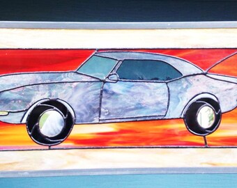 Stained Glass Panel, Stained Glass Window, Tiffany style, muscle car, 1968 Chevy Camaro, personalized gift, Gifts for him, Gift for Dad