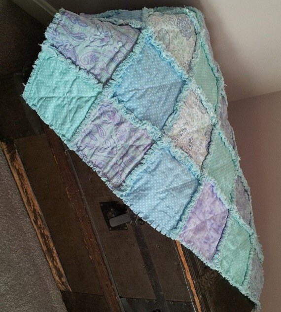 Blue Quilt Shabby Chic Baby Quilt Blue Baby Rag by QuiltedRhymes