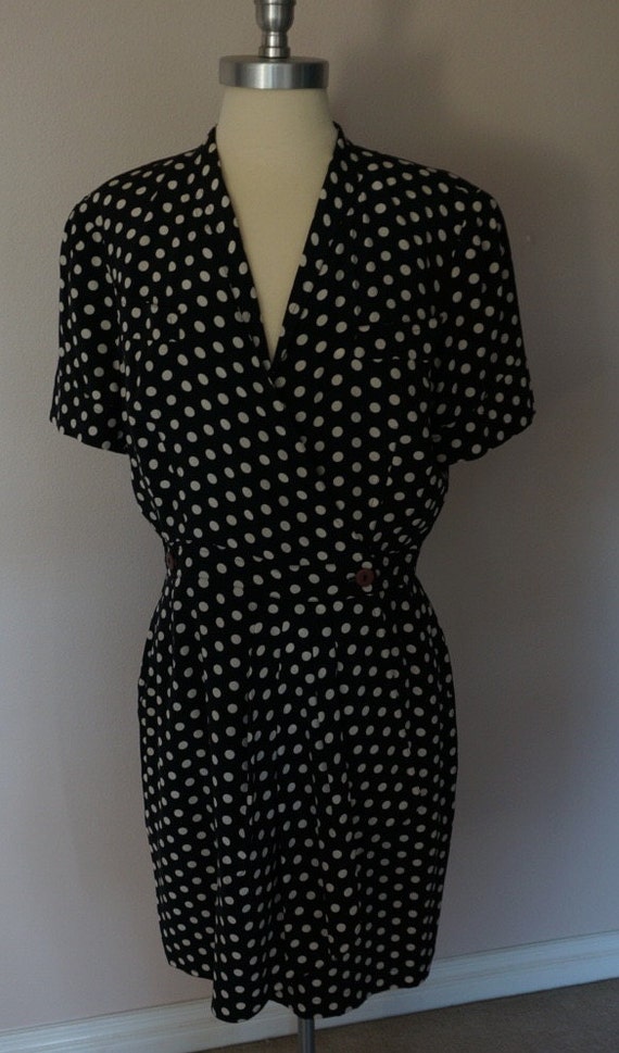 Vintage Black with Ivory Poka Dot Dress Size 6