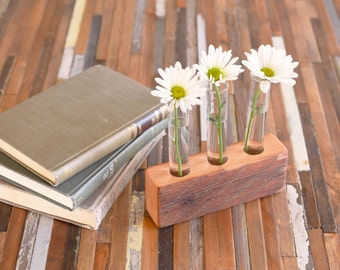 Rustic laboratory bud vase, test tube bud vase, vintage fir, industrial flower vase, reclaimed wood vase, glass bud vase