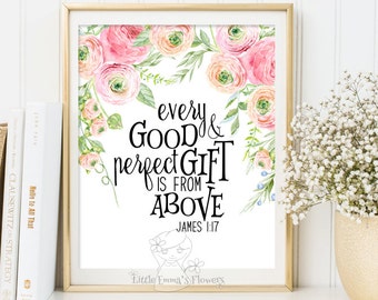 Wall art Bible Verse Art Printable Scripture decor James 1 17 printable scripture print kid bible verse Every good and perfect gift ID188