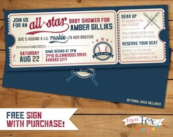 Vintage Baseball Shower Invitation / Baseball Baby Shower Invitation / All Star Little Slugger Baby Shower / FREE sign - PRINTABLE