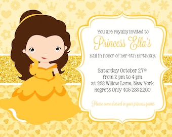 Princess Belle Invitation, Princess Party Invitation, Princess Belle Party Invite, Princess Belle Birthday invitation, PRINTABLE