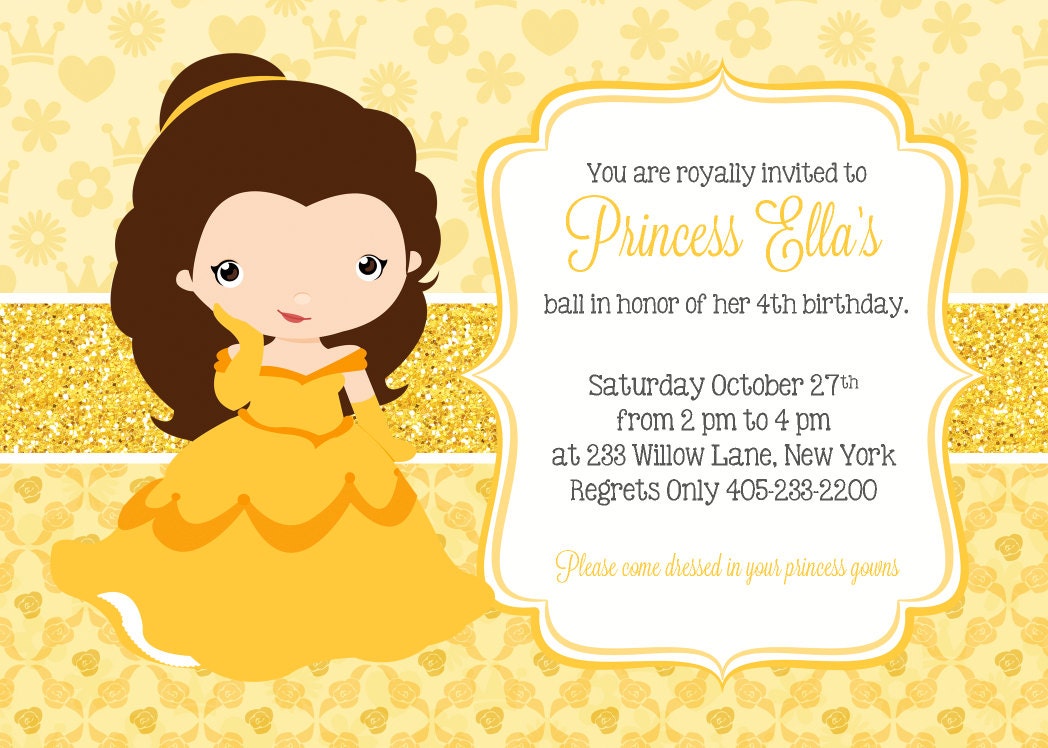 Princess Belle Invitation Princess Party Invitation Princess
