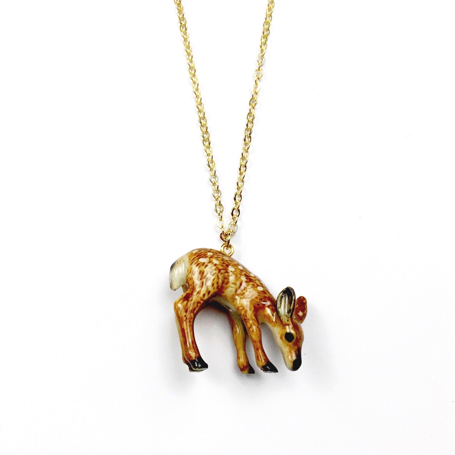 Ceramic Deer Necklace Porcelain Animal Jewelry by AubergineFox