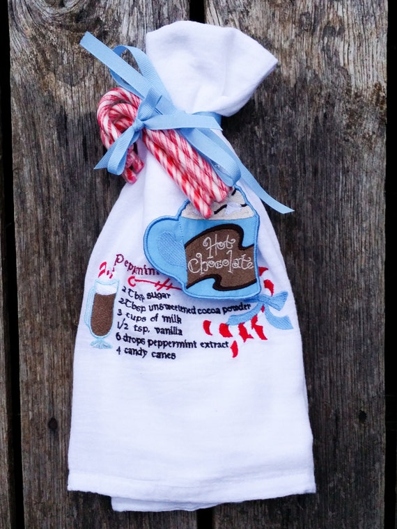 Tea towel Christmas gift set gift basket cocoa recipe hot