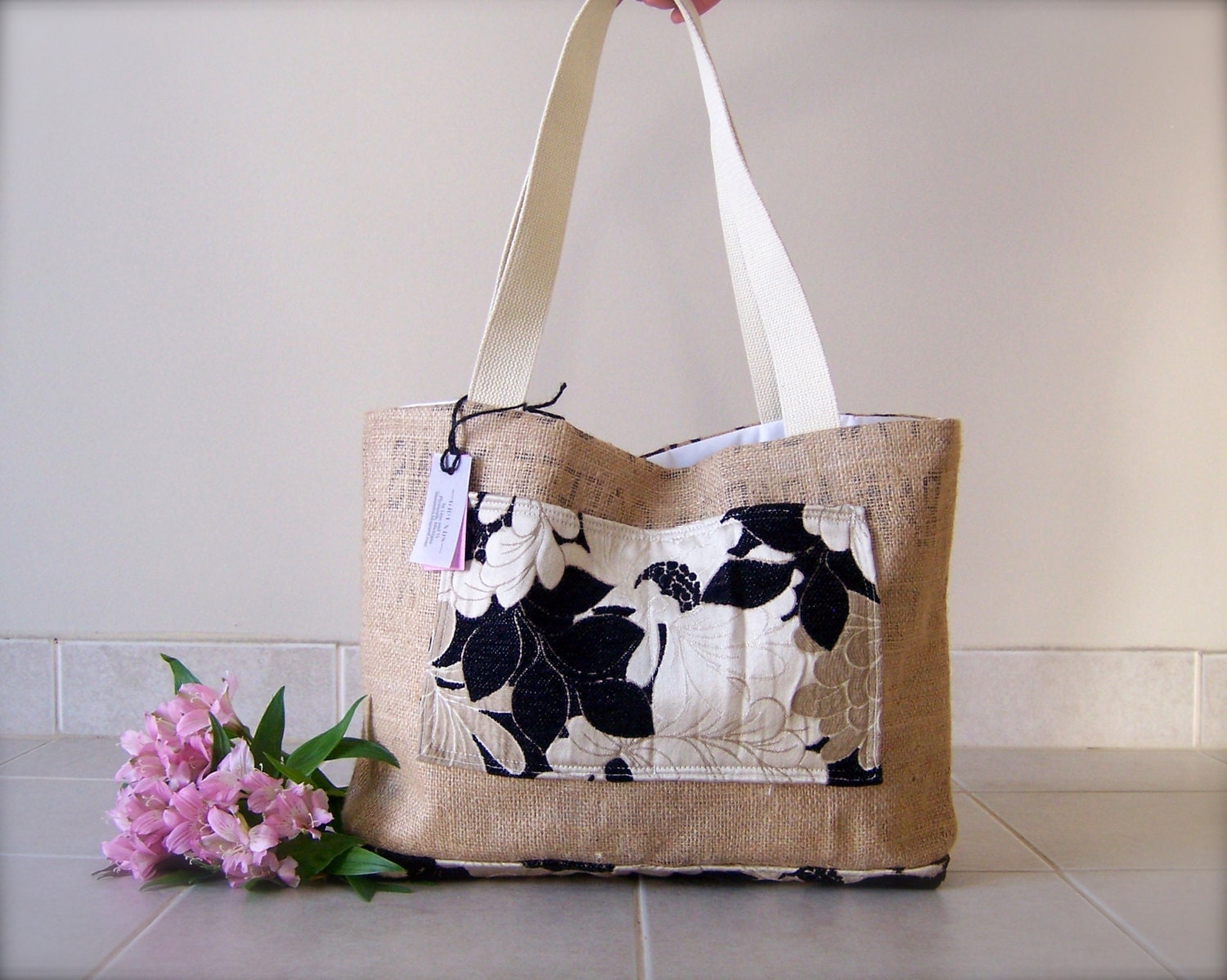 Clean Sound and New burlap tote bag large tote summer