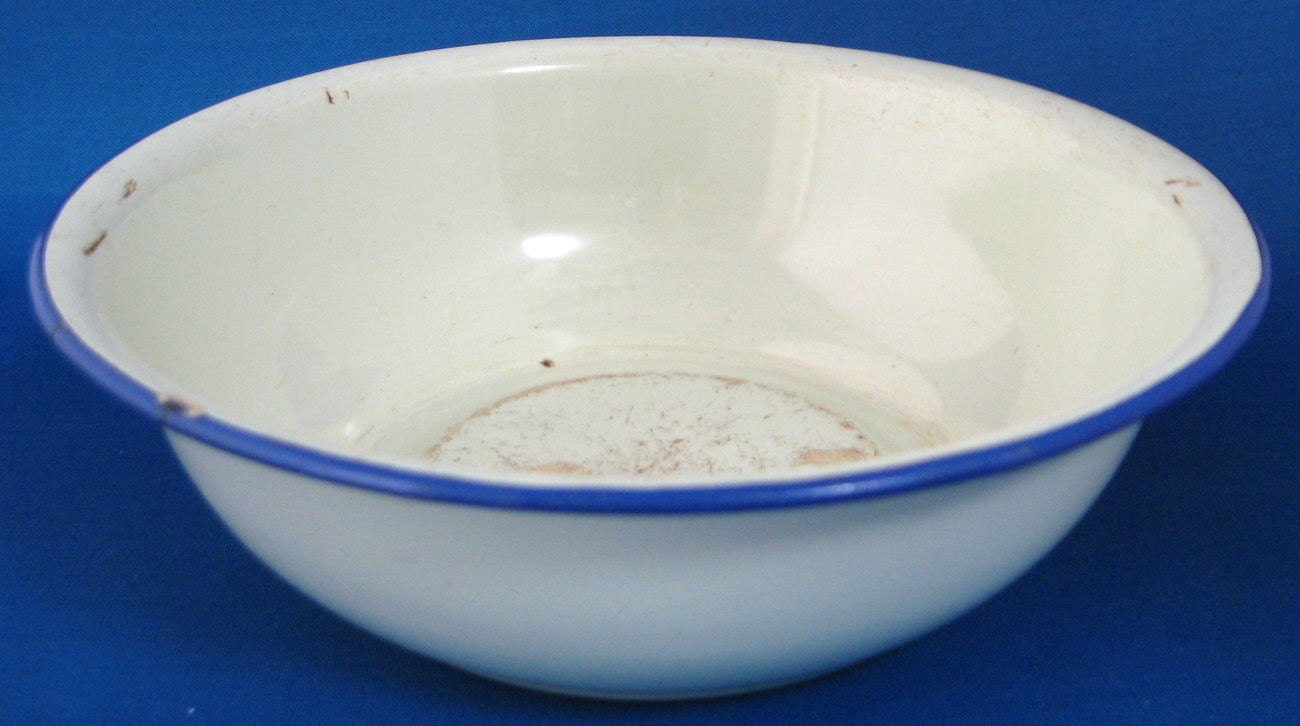 Enamelware Bowl Vintage Enamelware Bowl White With Blue Trim Peacock