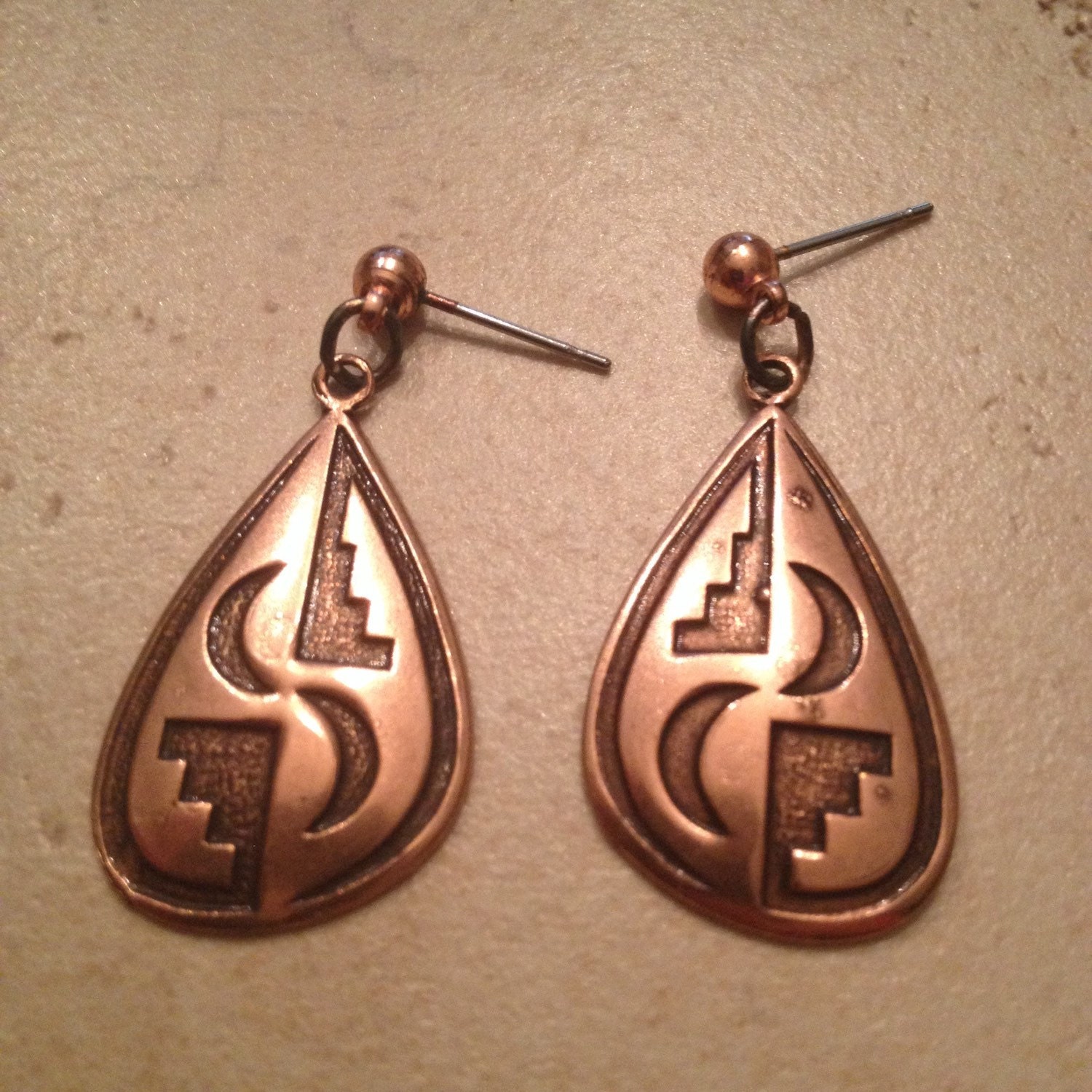 Vintage Copper Earrings Dangle Tribal by Stellavintagejewelry