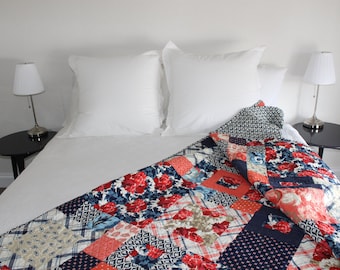Queen Bed Quilt, Roses, Boxes, Made to Order