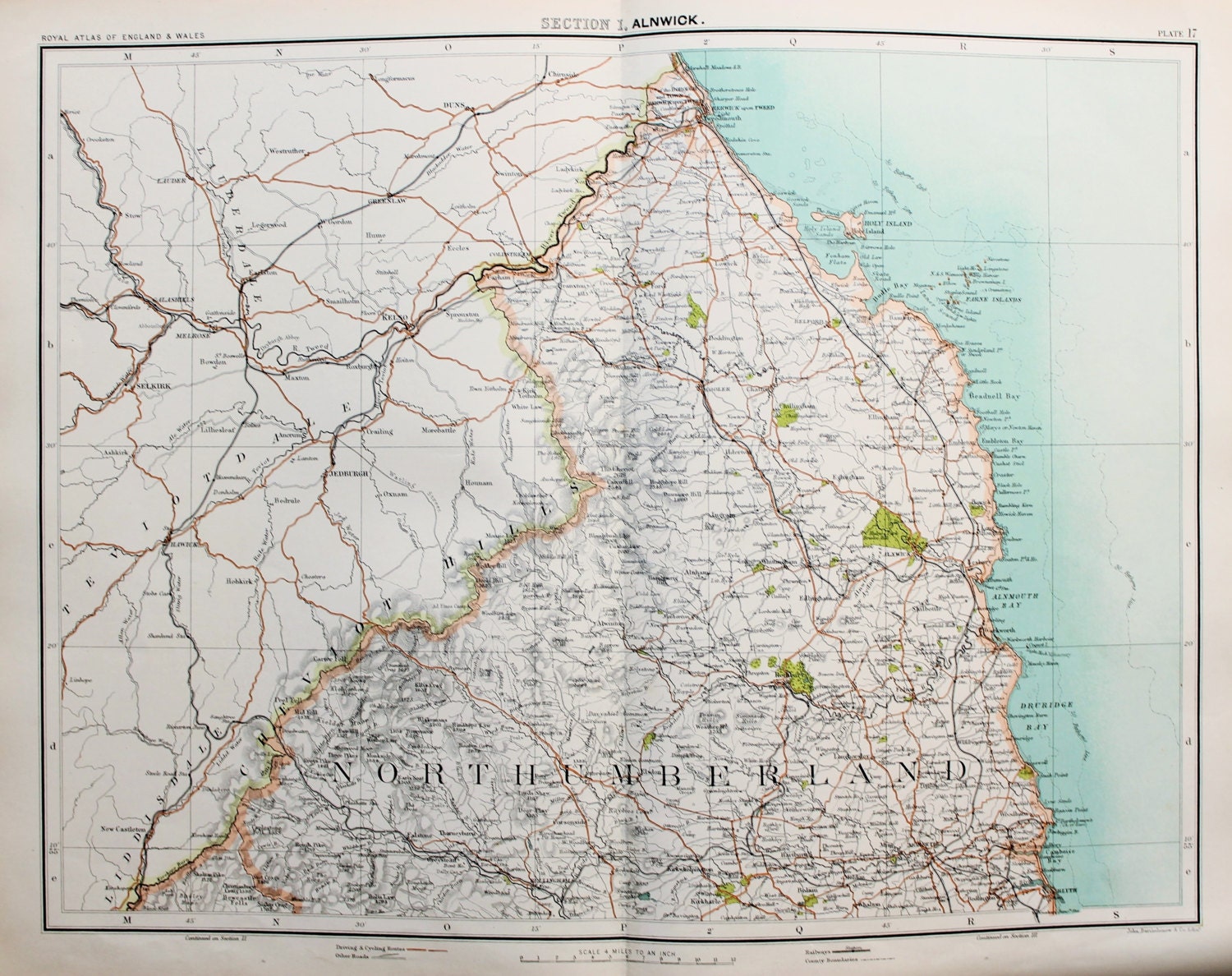 Antique Maps : Northumberland Holy Island Scottish Borders.