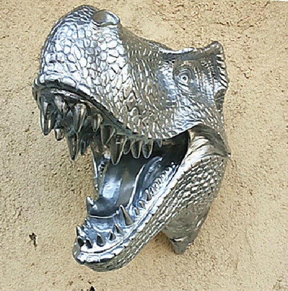 Silver Dinosaur head dino wall hanging faux by ...