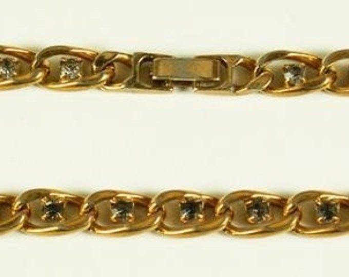 Storewide 25% Off SALE Vintage Gold Tone Link Bracelet with Lovely Embellished Rhinestone Features Throughout this Link Clasp Showpiece