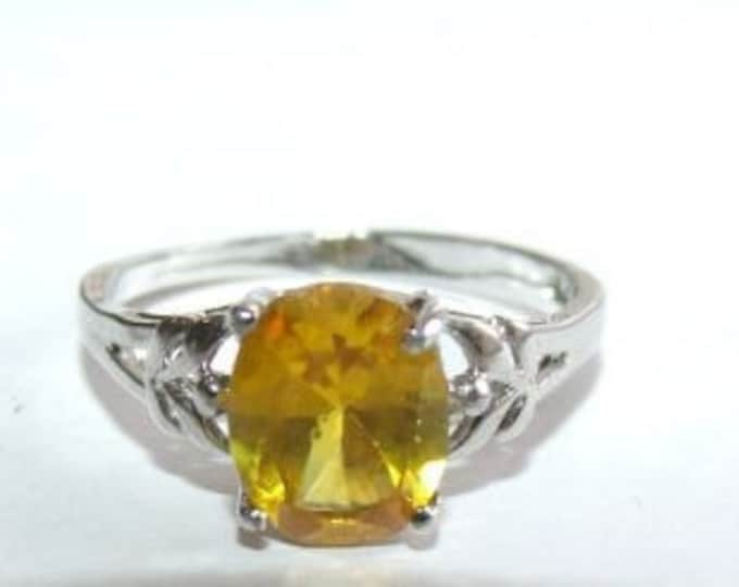 Storewide 25% Off SALE Beautiful Vintage Sterling Silver Solitare Ladies Ring Featuring Lovely Faceted Canary Marquee Cut Stone