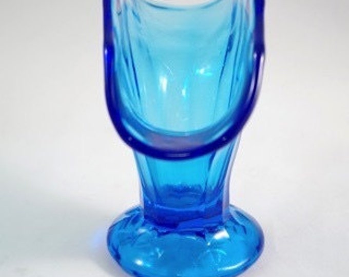Storewide 25% Off SALE Wonderful Vintage Sky Blue Wide Angled Fan Flower Vase Featuring Pedestal Design and Riveted Overlay
