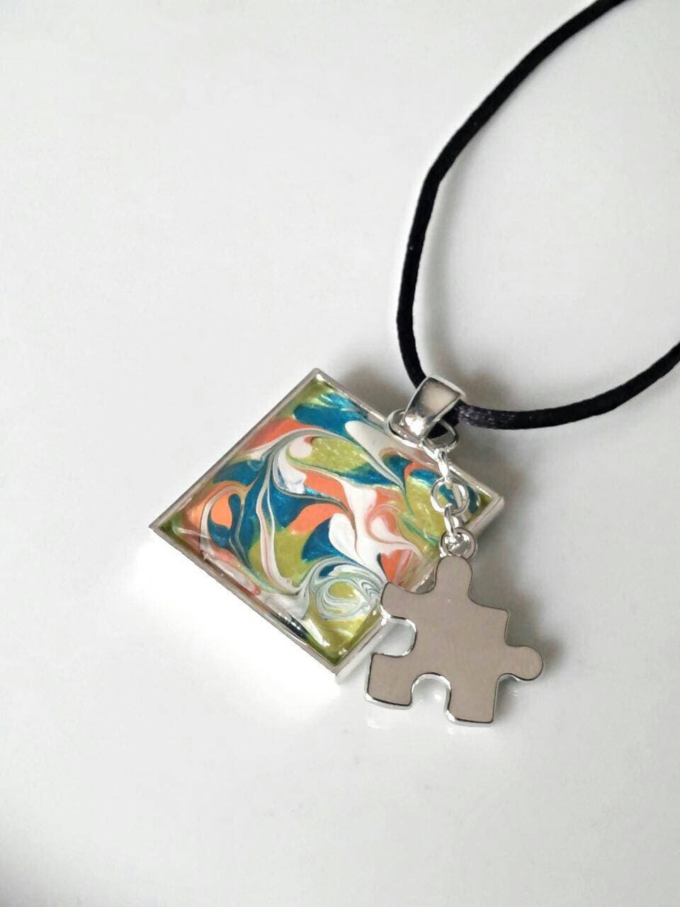 Autism necklace autism awareness jewelry puzzle by GenevasSky