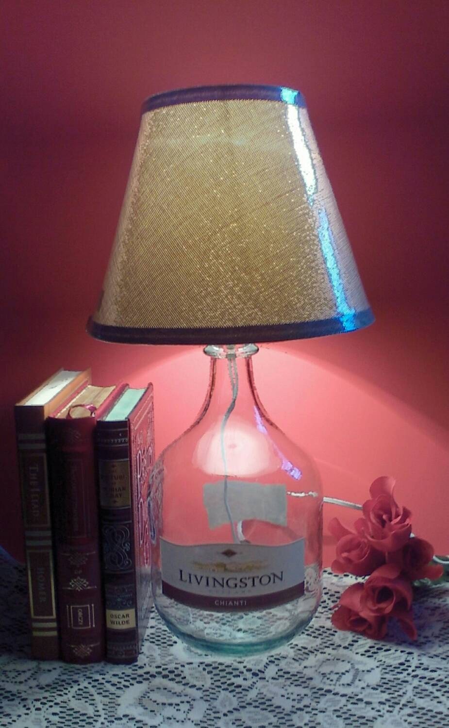 Wine Bottle Lamp with Shade Large Glass by SouthernVisionCrafts