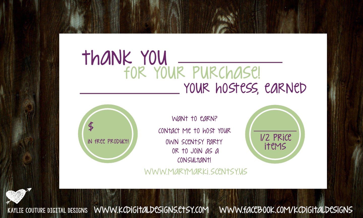 Scentsy Thank You Bag Card Perfect for by KCDigitalDesigns