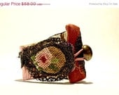 MOTHER DAY SALE Fabric cuff textile bracelet petit point goblin gold MOTHER DAY SALE Fabric cuff textile bracelet petit point goblin gold