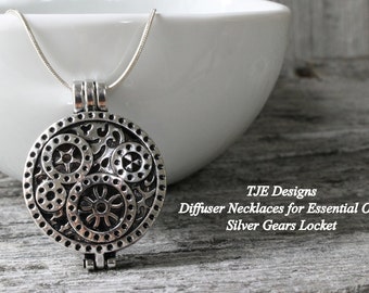 Essential Oil Diffuser Necklace Diffuser Necklace Aromatherapy Necklace Sterling Silver Chain Locket Gear Pendent Gift
