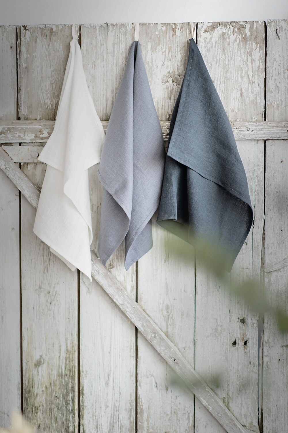 Set of 2 handmade linen towels in Dove Grey