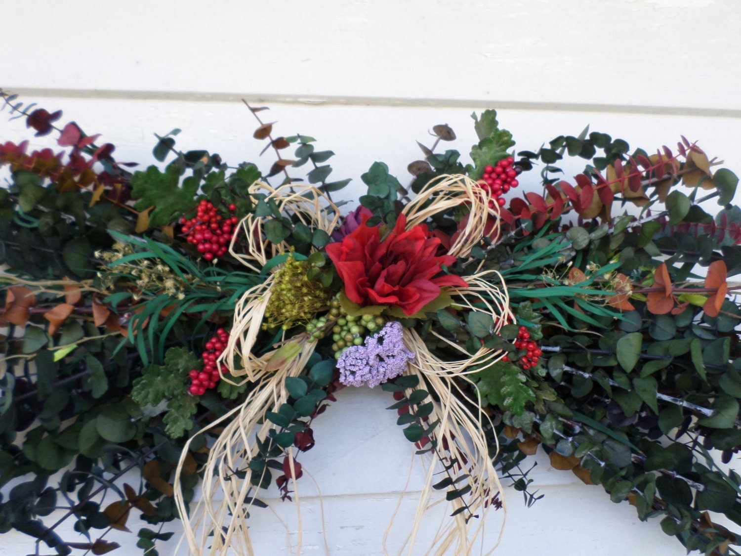 Red Floral Swag Rustic Red Flower Eucalyptus Swag A by HanselCreek