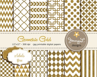 Gold Digital Papers, Geometric Gold Foil Digital papers, Gold Wedding papers, Gold Digital Scrapbooking Papers, Gold Chevron, Gold Arrows
