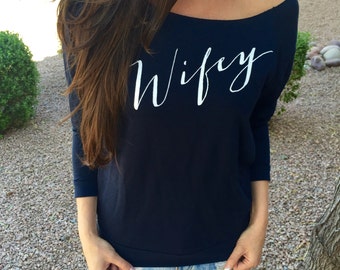 Wifey, Wifey sweatshirt, Wifey Off Shoulder Shirt, Mrs sweater, Just Married shirt, bachelorette gift, wifey shirt, Gray Slouchy Sweatshirt
