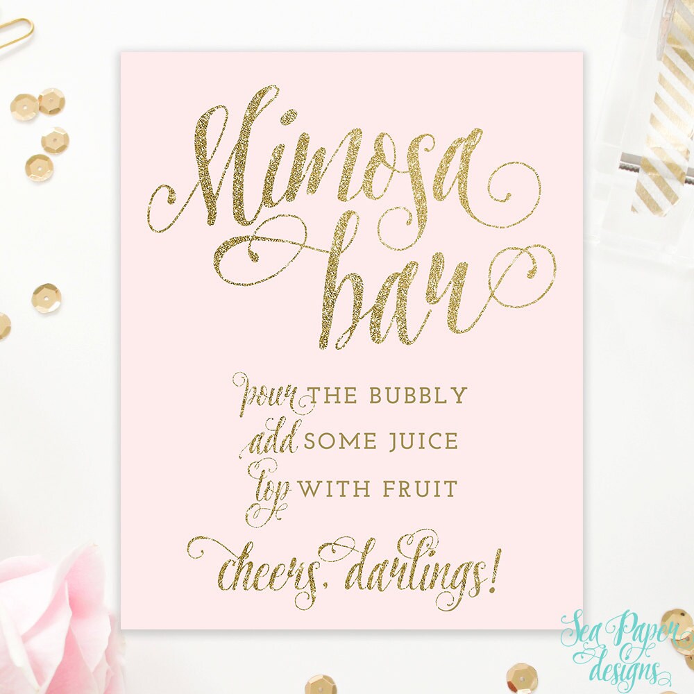 Mimosa Bar Sign Blush Pink & Gold and Silver Glitter 8x10