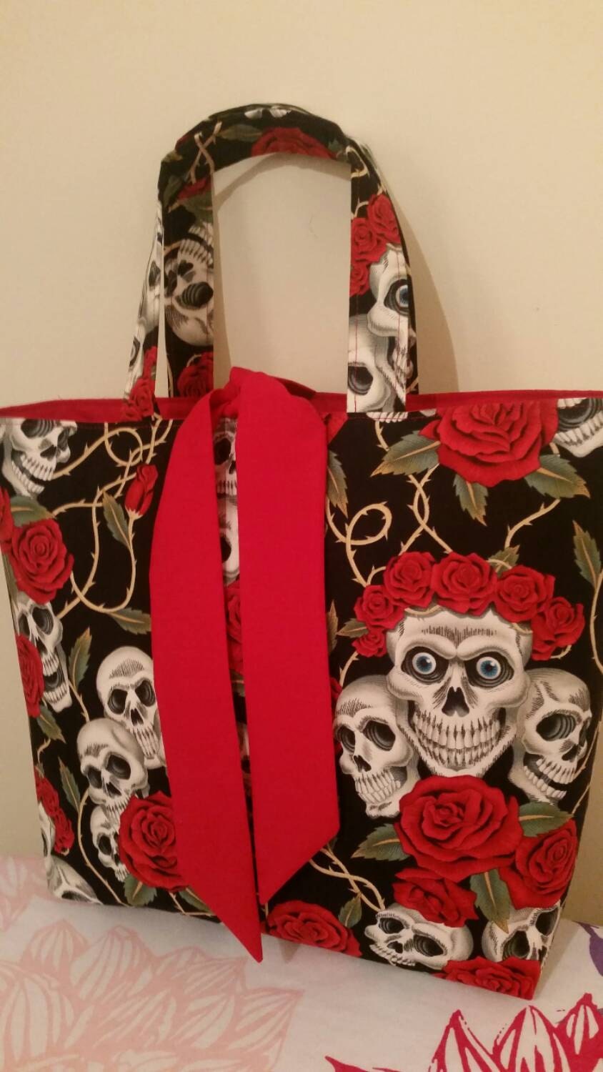 Gothic tied tote bag fully lined in contrasting fabric can