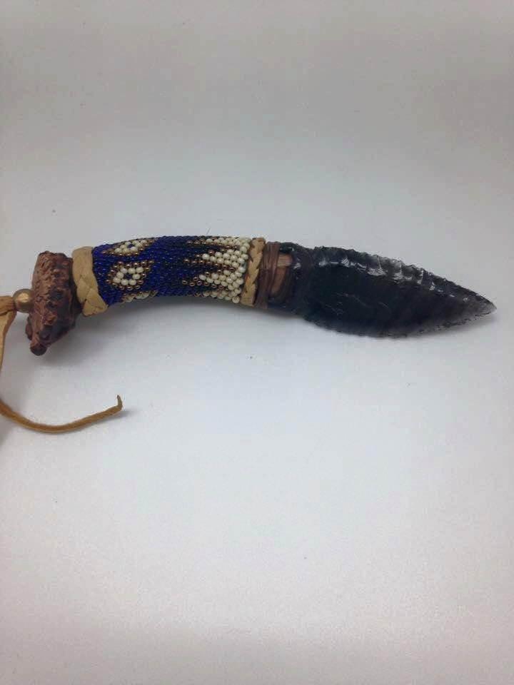 Native american beaded obsidian knife