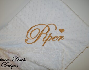 Personalized Baby Blanket, Minky Blanket, Personalized Name Blanket, White and Gold Blanket, Choose Your Colors, Choose Your Size