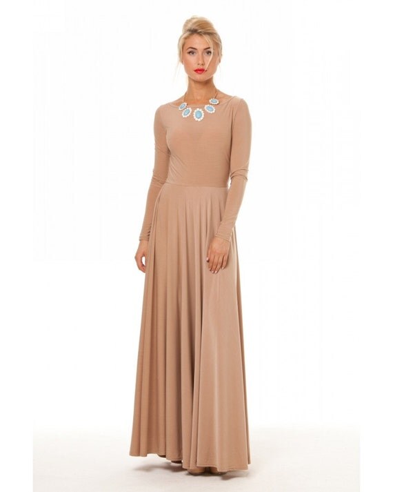 long sleeve beige gown